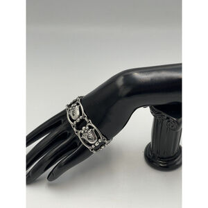 Vintage Danecraft Sterling Silver MCM Panel Bracelet Lillies Lilly of the Valley